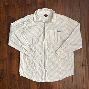 Y2K Mecca Dress Shirt Mens 2XL White Striped 2000s Hip Hop Skater Grunge Preppy